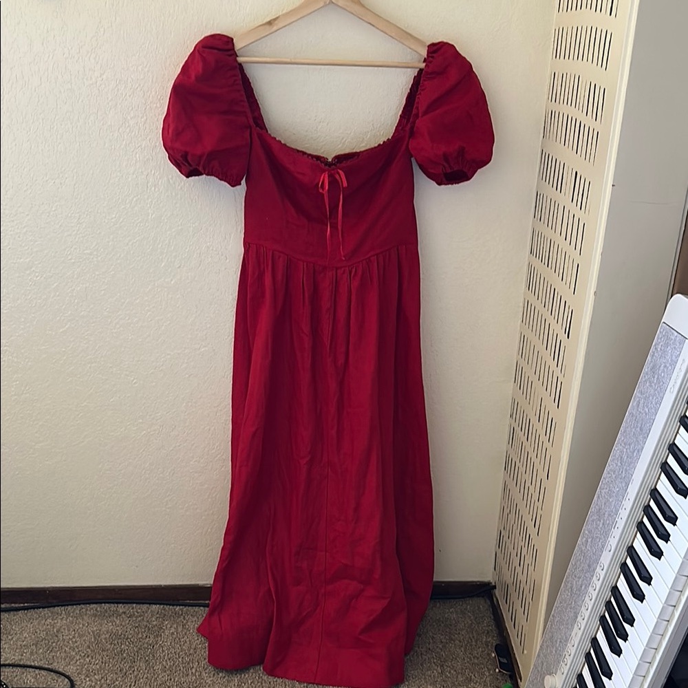 Reformation Marella Linen Dress Cherry - Picture 3 of 10